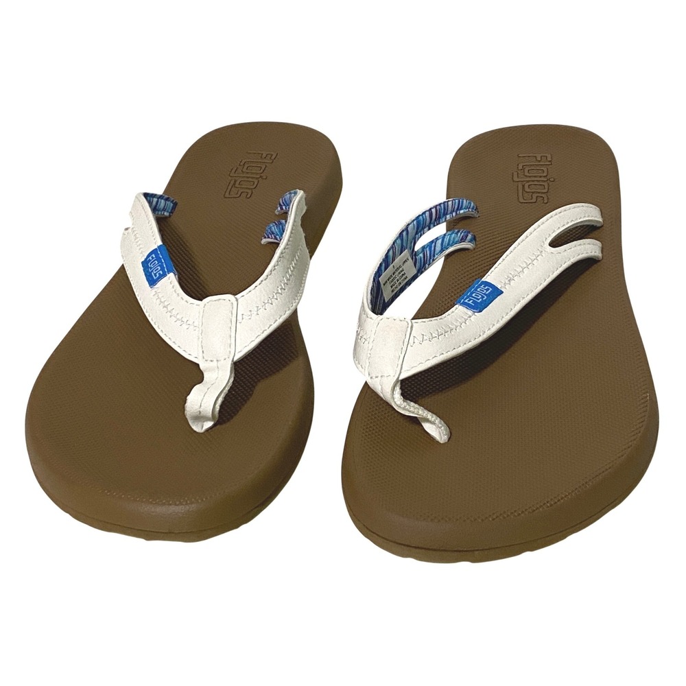 Flojos Womens White Flip Flop Thong Sandals Size 9 Travel Vacation Cruise Beachy